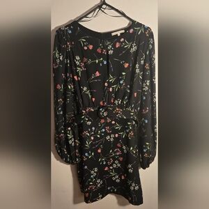 Willow & Clay Black Floral Belted Dress with Pink Blooms